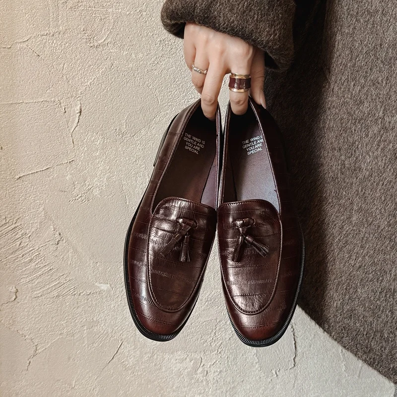 EAGSITY marron gland penny mocassins chaussures pour femmes escarpins à talons épais sans lacet chaussures fête rétro chaussure chaussures décontractées