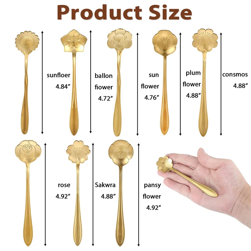 ABAE-40 Stück goldene Kaffeelöffel, Edelstahl, Blumen-Dessertlöffel, 12,7 cm, Demitasse-Löffel für Geschirr, Küche, Café, Bar