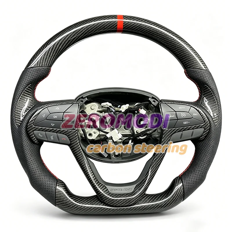 Custom D Shape Real Carbon Fiber Steering Wheel Perforated Leather Steering Wheel For Jeep Cherokee 2014-2023