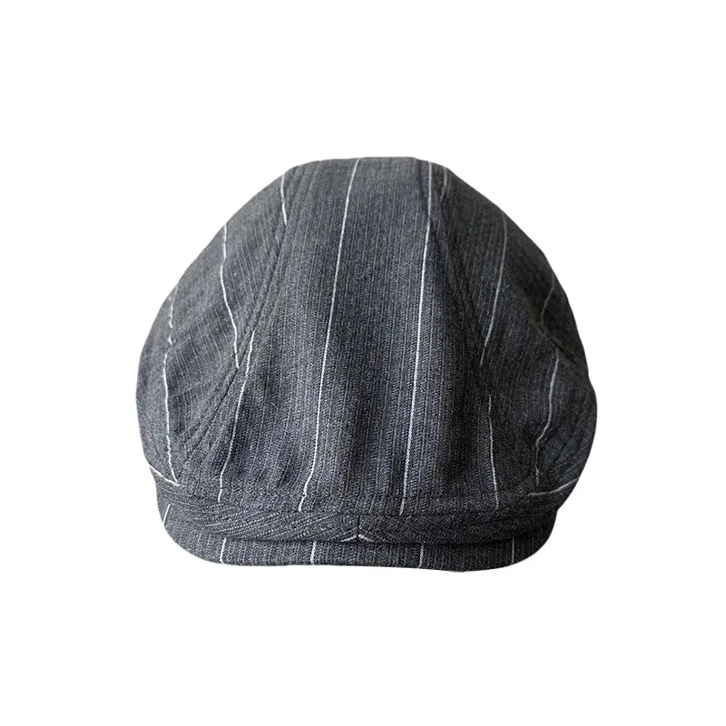 Spring And Summer Linen Casual Men Flat Summer Linen Beret Hat Woman Dark Gray Striped Breathable Cap Duckbill Driving Hats 026