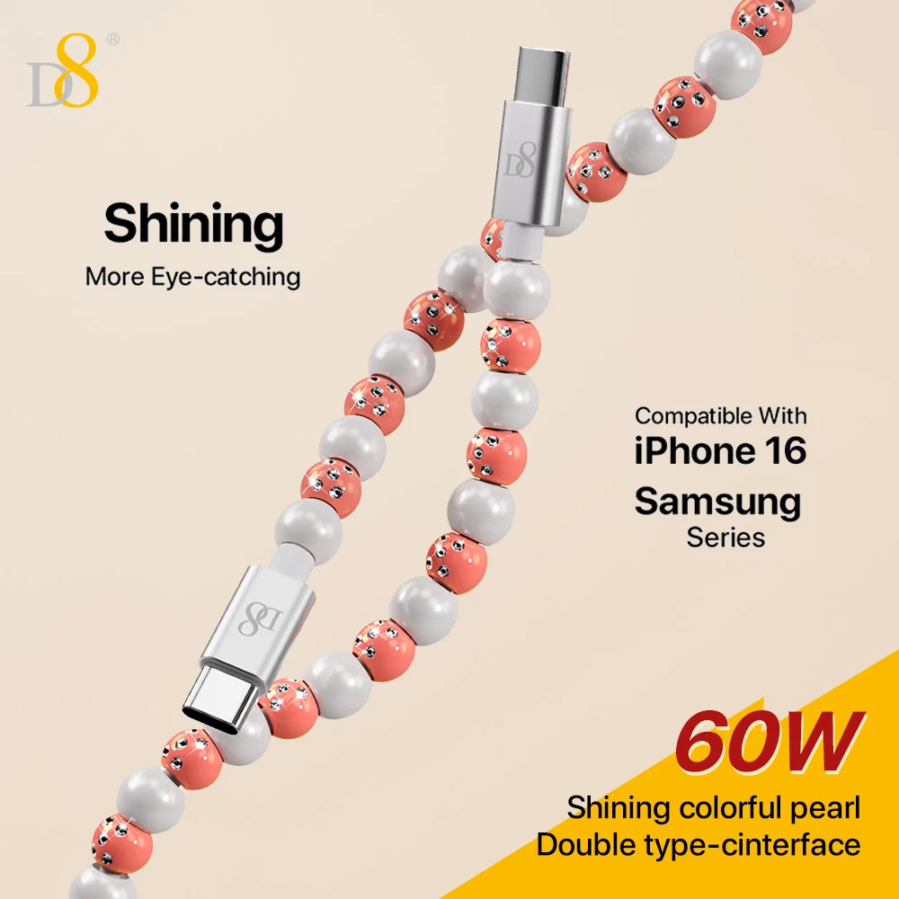 D8 USB C to USB C Cable, PD 60W [3.3ft] Fast Charging Type C to Type C Cable, Beaded Braided USB-C Cord Phone Charger Compatible