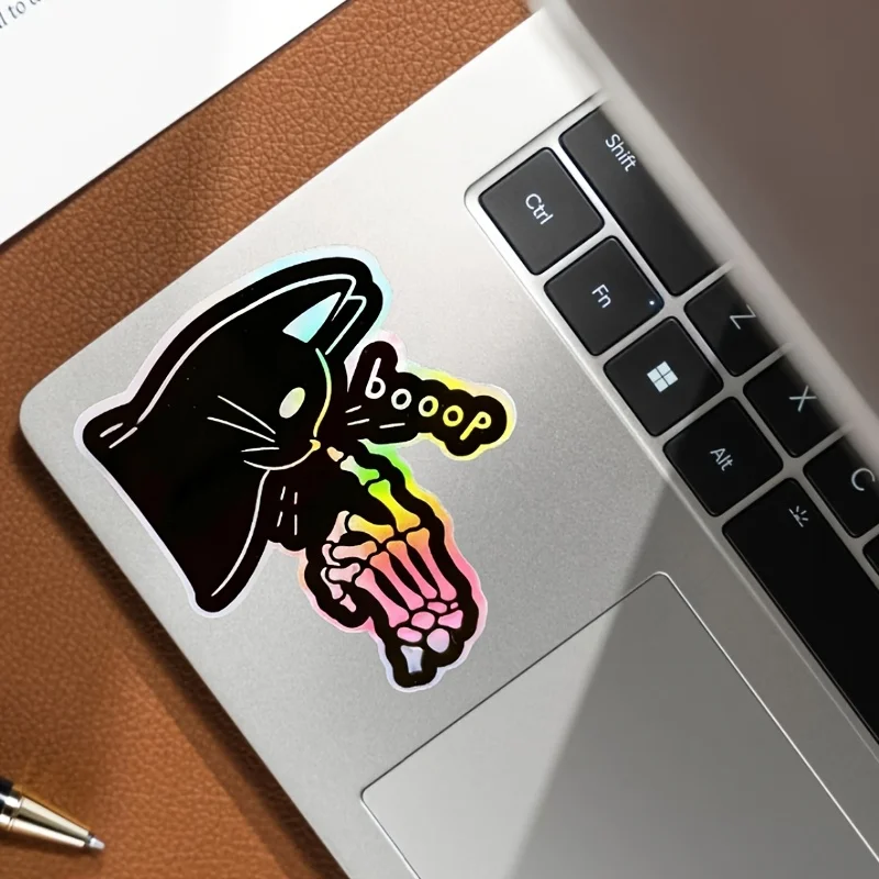 

Набор голографических наклеек с кошачьими скелетами - крутые виниловые стикеры с черными кошками для ноутбуков, бутылок для воды, телефонов и декора