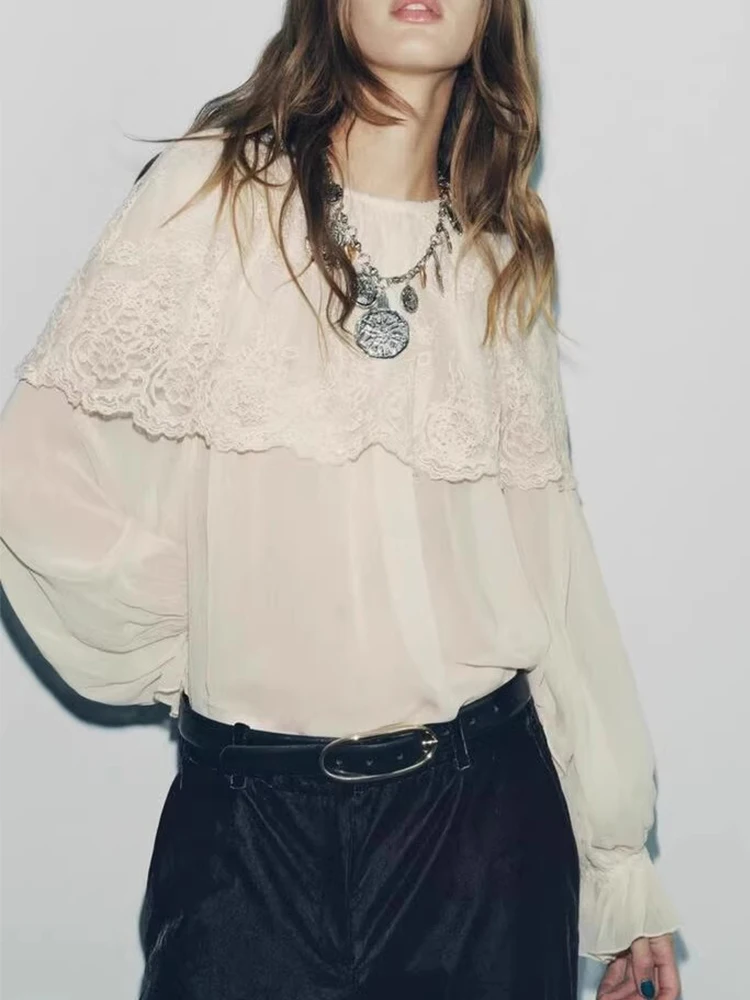 

European and American style summer new women's clothing fashionable loose puff sleeve cape decorated romantic style shirt