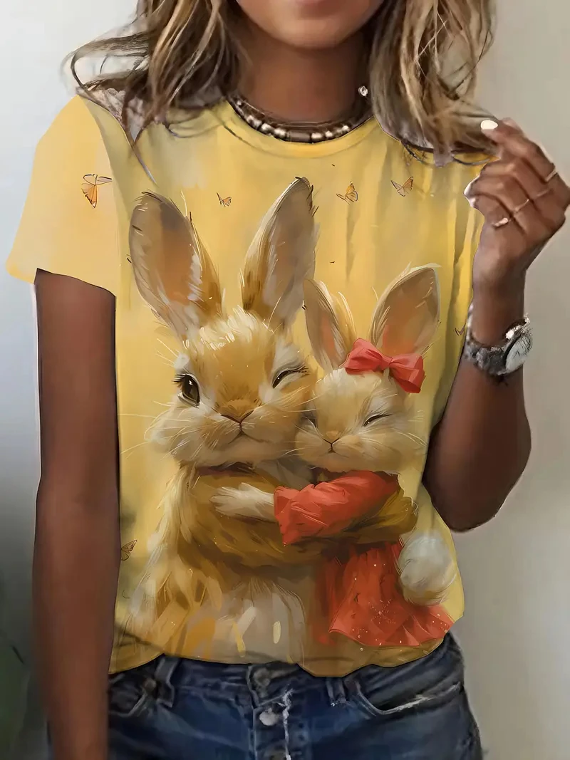 Men's Animal Funny T Shirt Short Sleeve T Shirt 3D Printed O-Neck Shirt Jesus Cat Rabbit Graphic Summer Casual Clothing Apparel