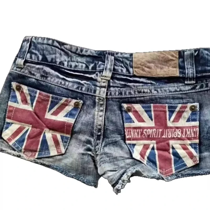 

HOUZHOU Y2k Vintage Print Denim Shorts Women Harajuku Grunge Sexy Gyaru Shorts American Retro Punk Low Waist Slim Up Shorts