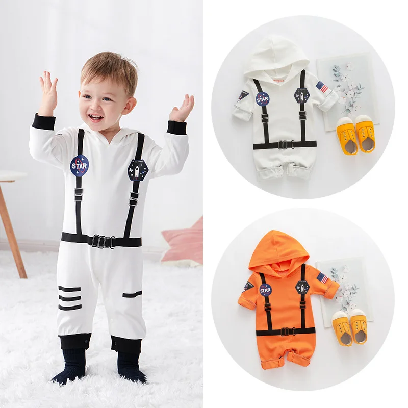 New Hooded Jumpsuit  Astronaut Style Spacesuit Long Sleeve Cosplay Costume Theme Party Role Playing Outfit for Baby Boy Girl