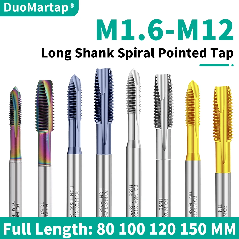 Duo Martap HSSE-M35 JIS Standard Long Shank 80 100 120 150 MM Spiral Pointed Tap M1.6-M16 Machine Screw Thread Taps