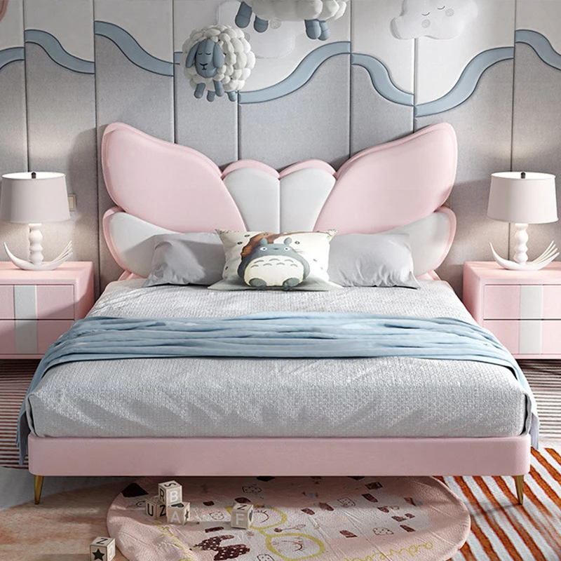 #For the latest design cream style children's bed set furniture bedroom pink butterfly girl bed popular wooden children's bed