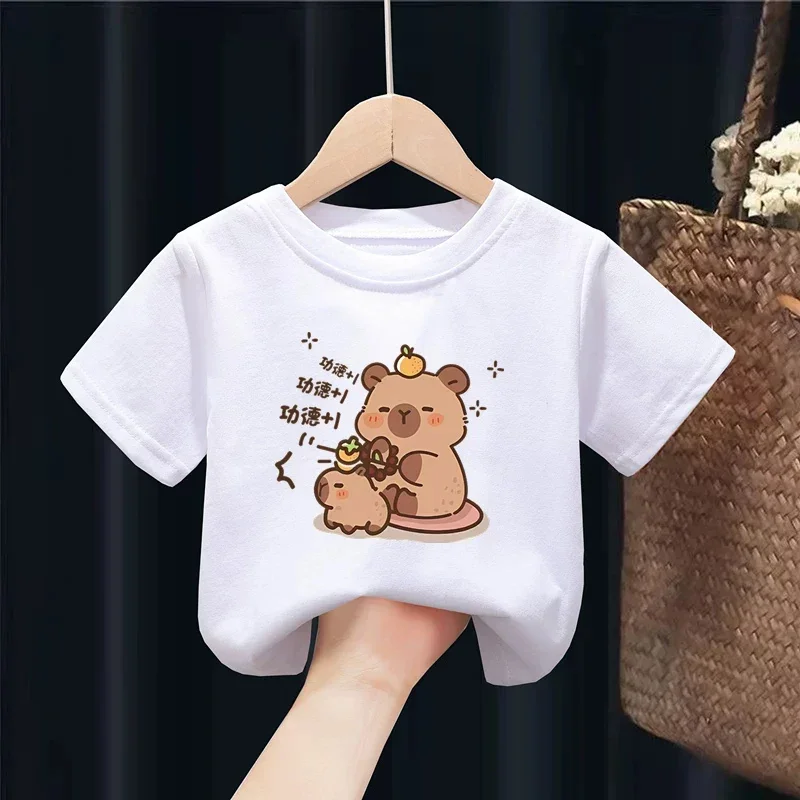 Kids girls T-shirt cute Capybara Tees 3-10Years toddled girls Short Sleeved Clothes baby Girls Round Neck Tops Birthday Gifts