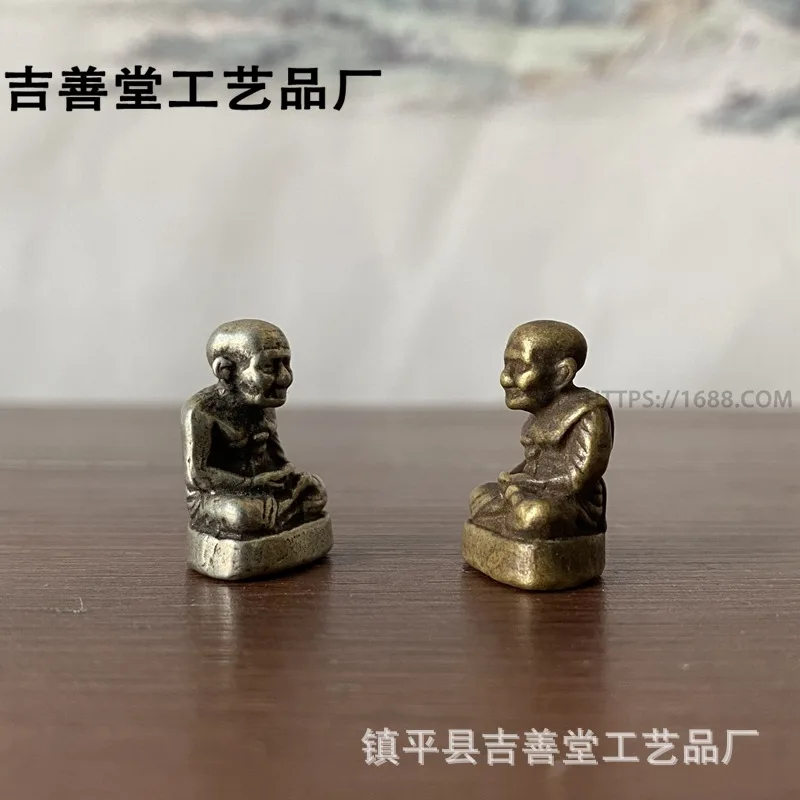 Brass Arhat , - three-dimensional pocket , vintage small copper Buddha, Tibetan-style figure ornament