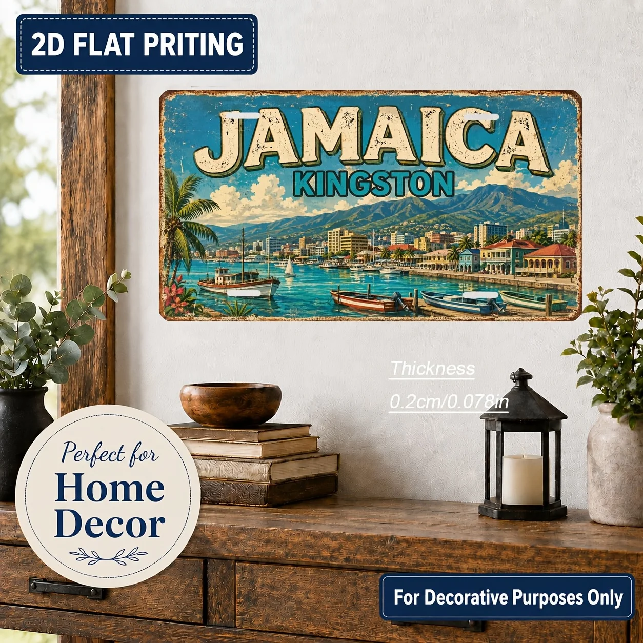 2D Flat, [2D Flat] 1pc Jamaica-Themed Vintage Wall Sign - Retro Reggae Decor Suitable for Home, Bar, Outdoor - Rectangular Jamai