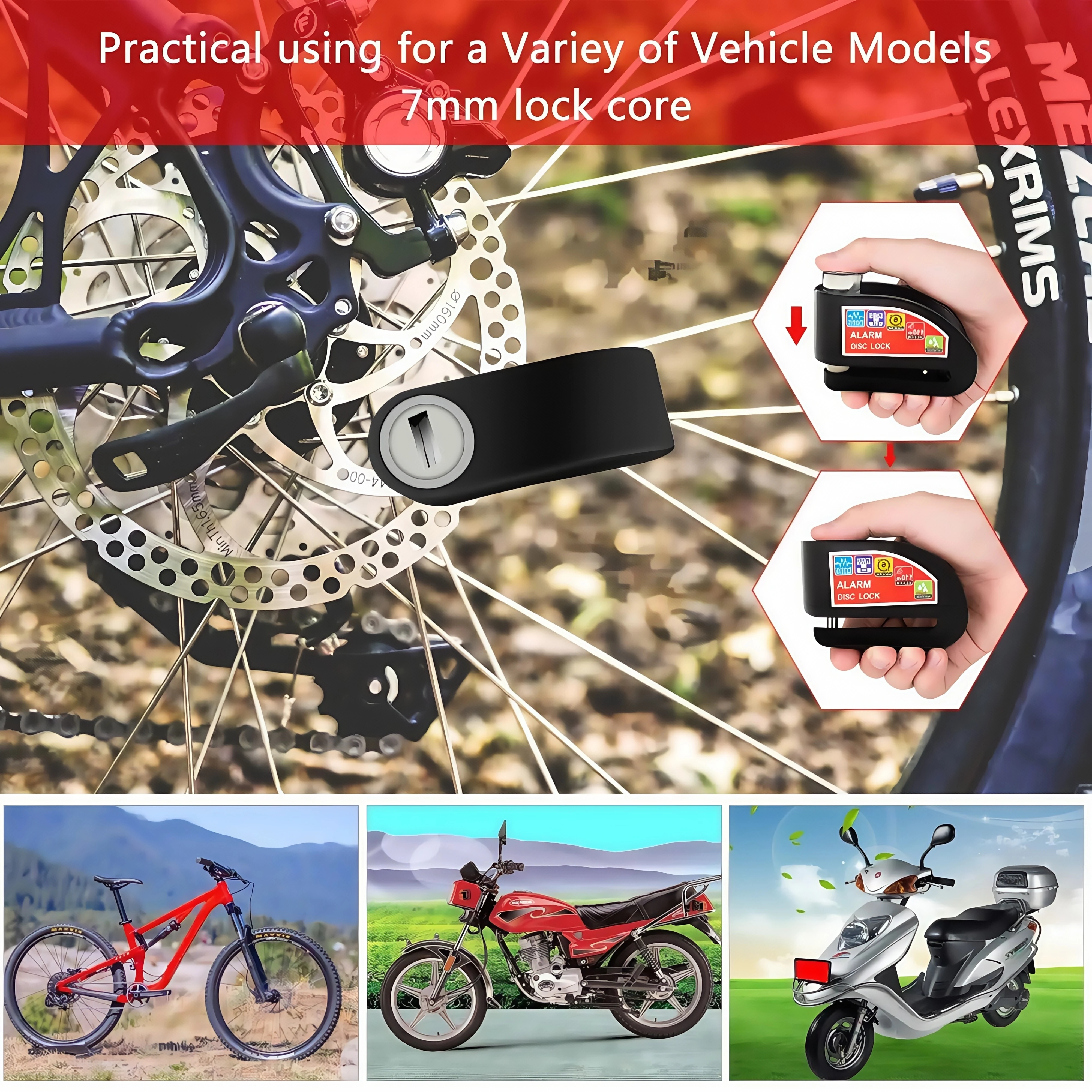 Candado disco alarma antirrobo – Impermeable aluminio para moto y bici - imagen 5