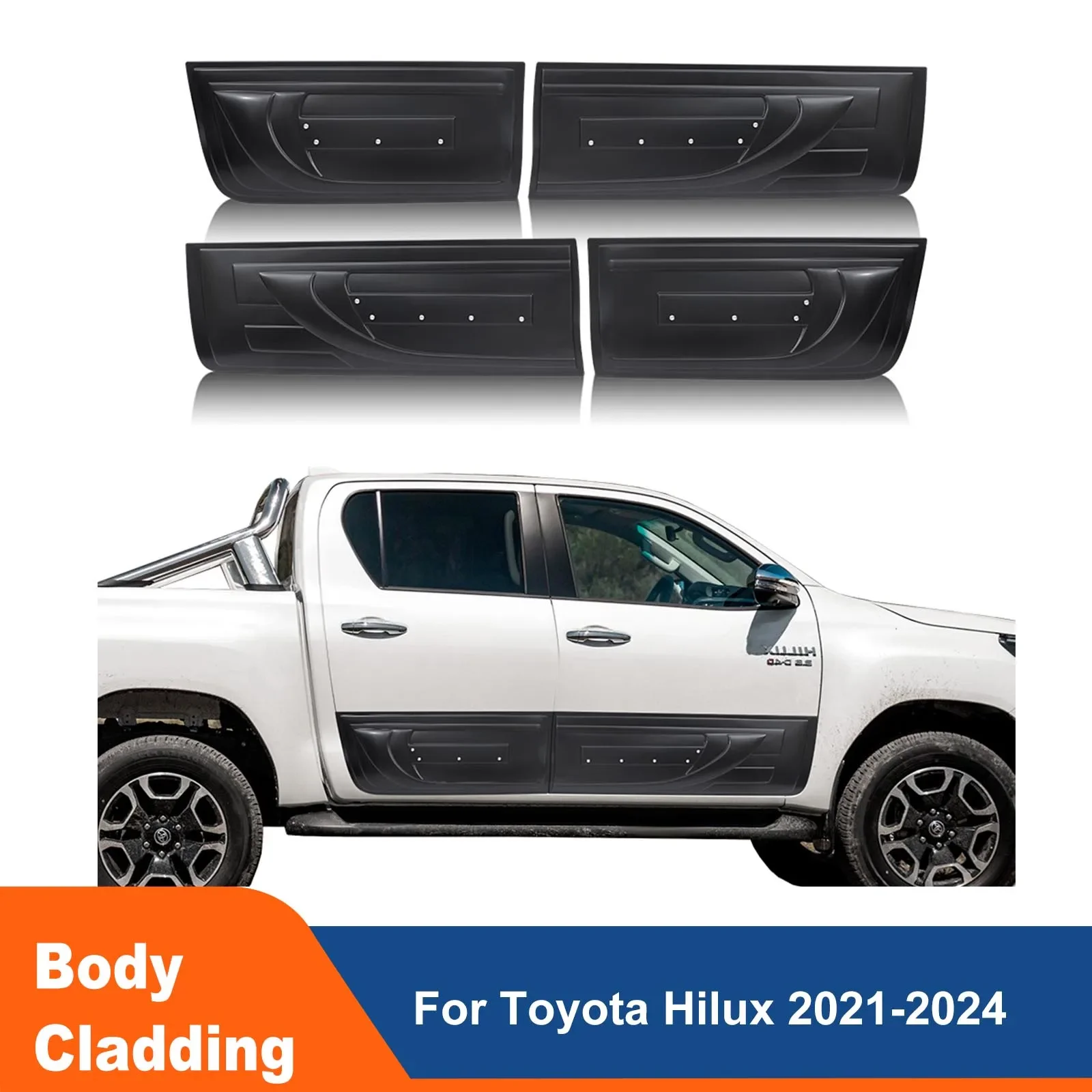 

Matte Black Side Door Trim Guard Black Body Cladding For Toyota Hilux 2021 2022 2023 2024 4X4 Car Styling Accessories