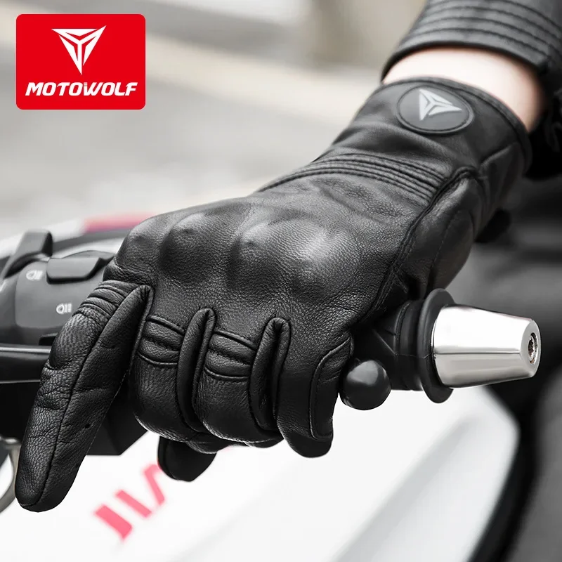 Motorcycle Windproof Leather Anti-drop Gloves Full Finger Touch Screen Perforated Breathable in Summer Universal in All Seasons