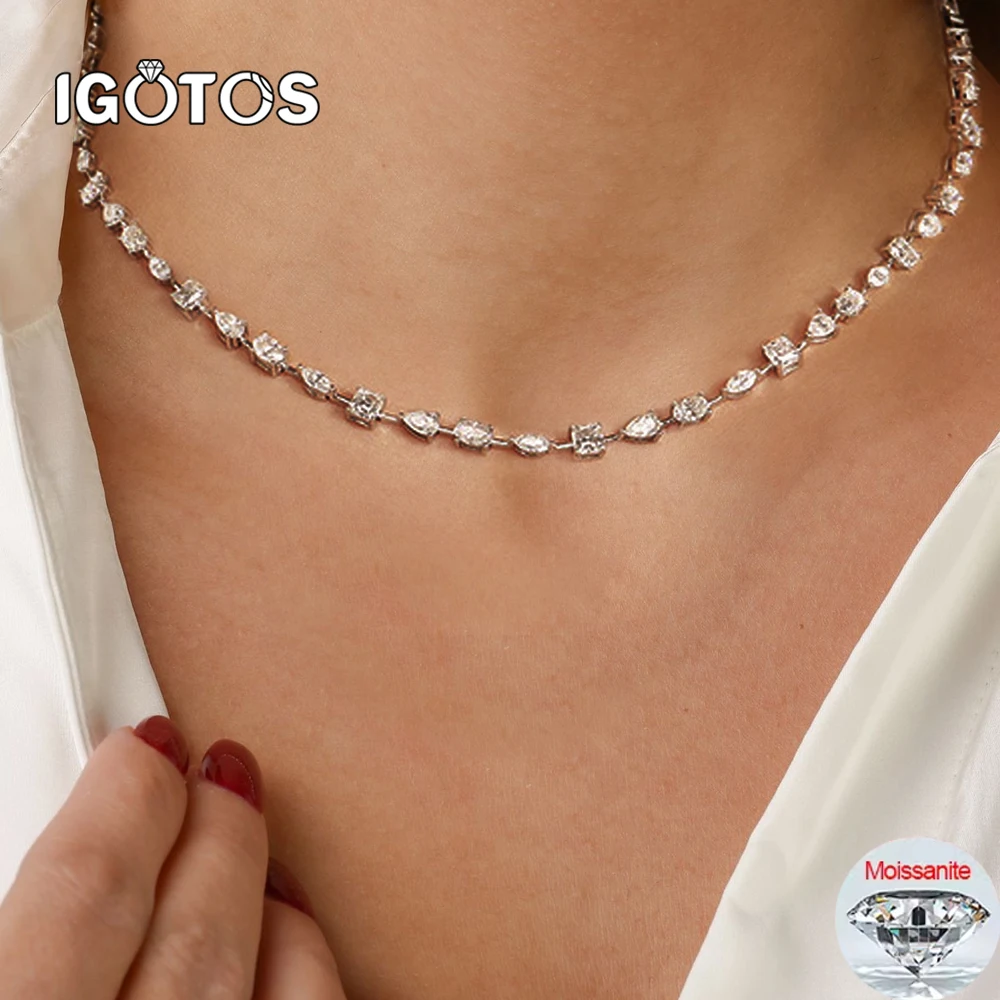 

Сертифицированное теннисное ожерелье из муассанита для женщин, посеребренное 925 пробы, белое золото 18 карат, лабораторное колье с бриллиантами, вечерние, свадебные, ювелирные украшения