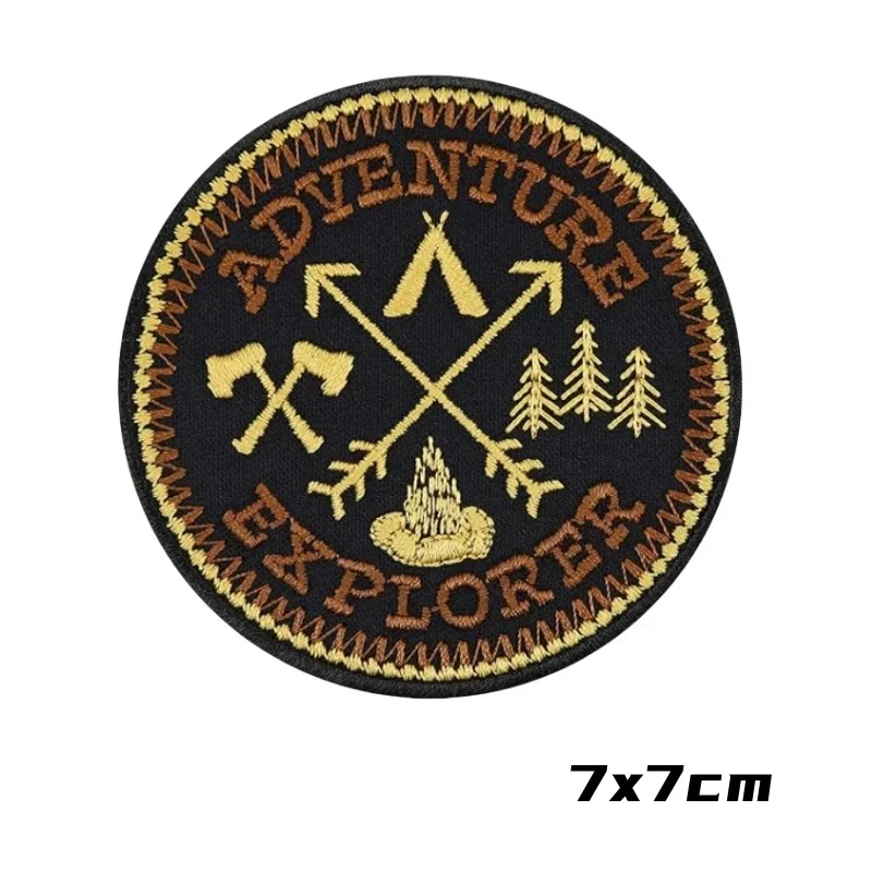ADVENTURE EXPLORER Morale Badge Forest Compass Embroidered Patches Tactical Backpack Hook and Loop Sticker