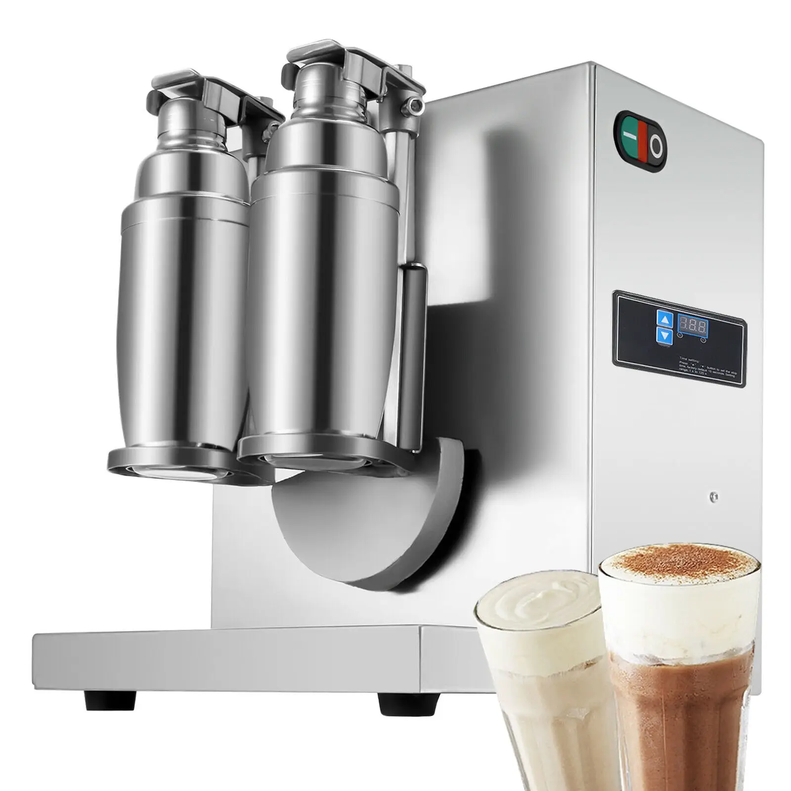 Electric Milk Tea Shaker Machine 120W 400r/min Stainless Steel Double-Cup Auto For Restaurant Coffee Shop Food