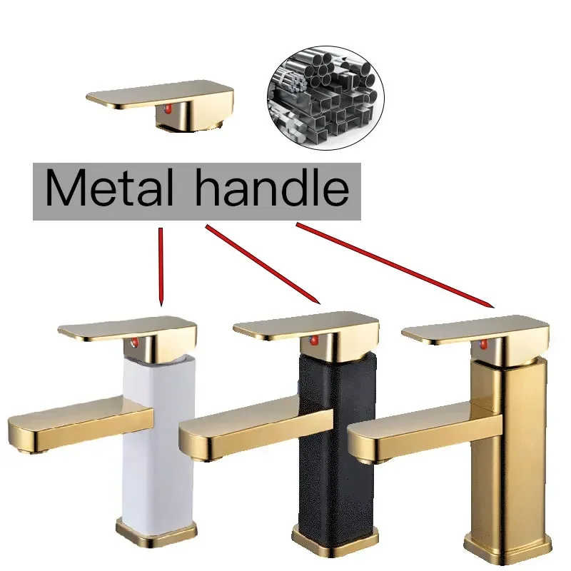 Gold Bathroom Faucet Square Design Stainless Steel Handle Hot and Cold Mixer Tap Luxury Metal Fixture for Modern Bathrooms