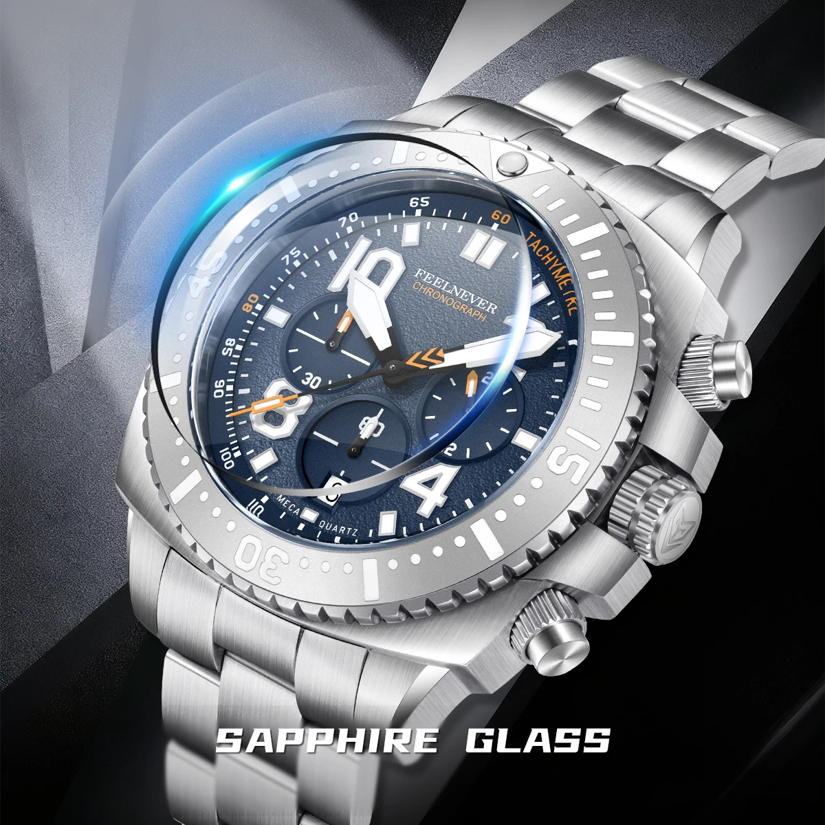 FeelNever LIGE Professional Quartz Man Watch Fashion Luxury Sapphire Glass Wristwatch Classic Stainless Steel Waterproof Watches view 4