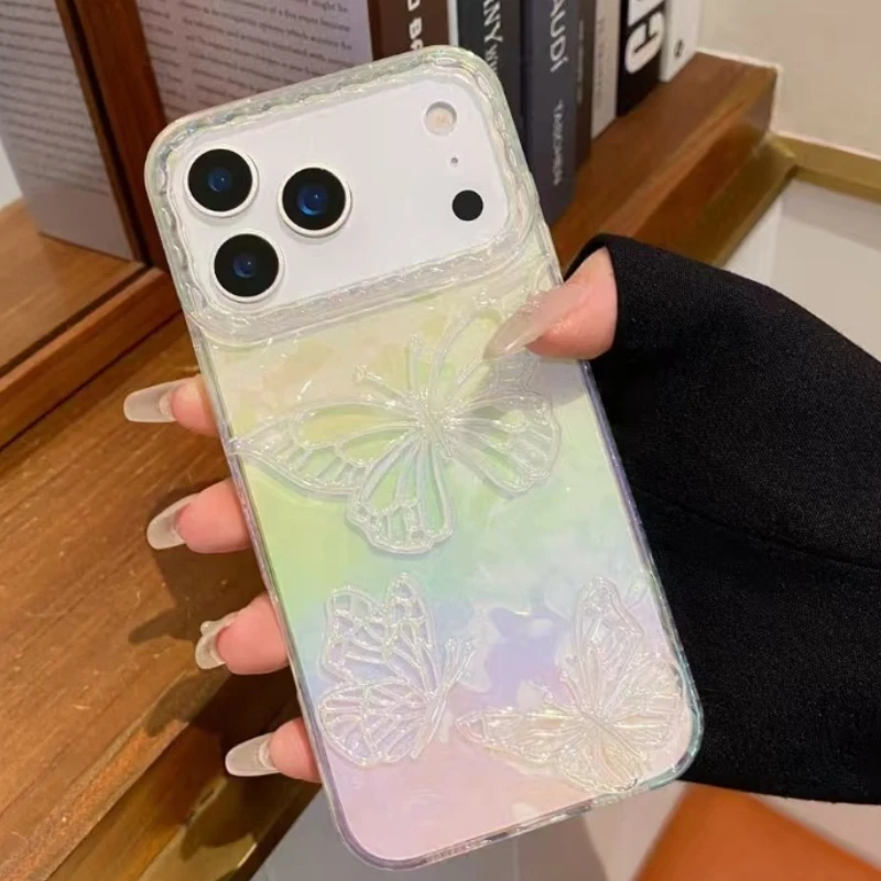 

Чехол для телефона с 3D блестящей бабочкой и лазерным градиентом для iPhone 17, Air 16, 15, 14, 13, 12, 11 Pro Max, прозрачный противоударный чехол