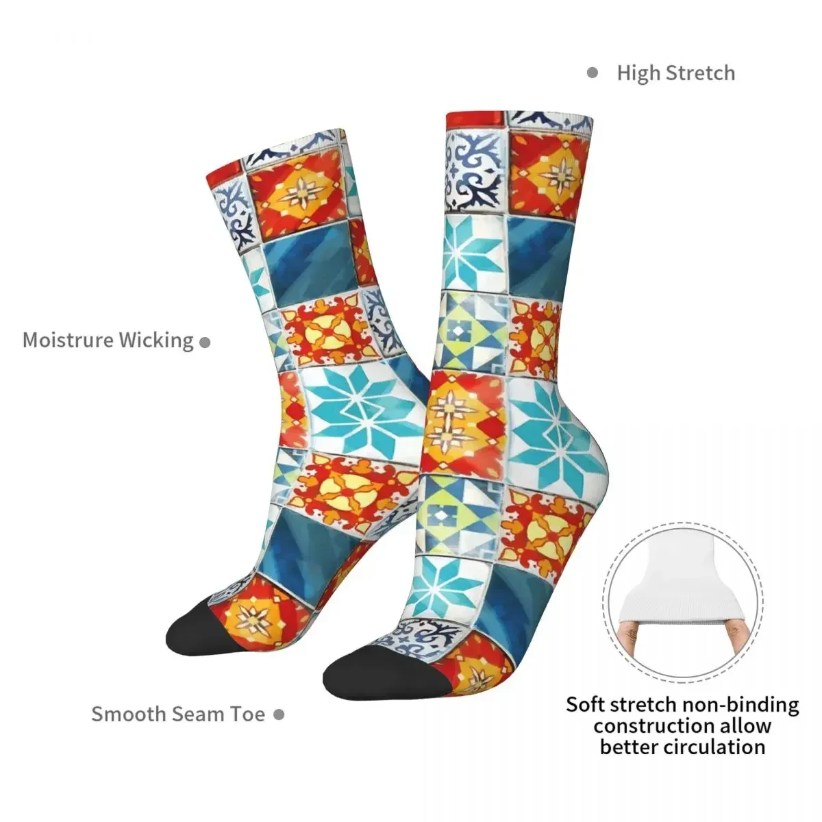 Colorful Azulejos Tiles From Azul Board Game Socks Harajuku Sweat Absorbing Stockings All Season Socks Accessories for Unisex