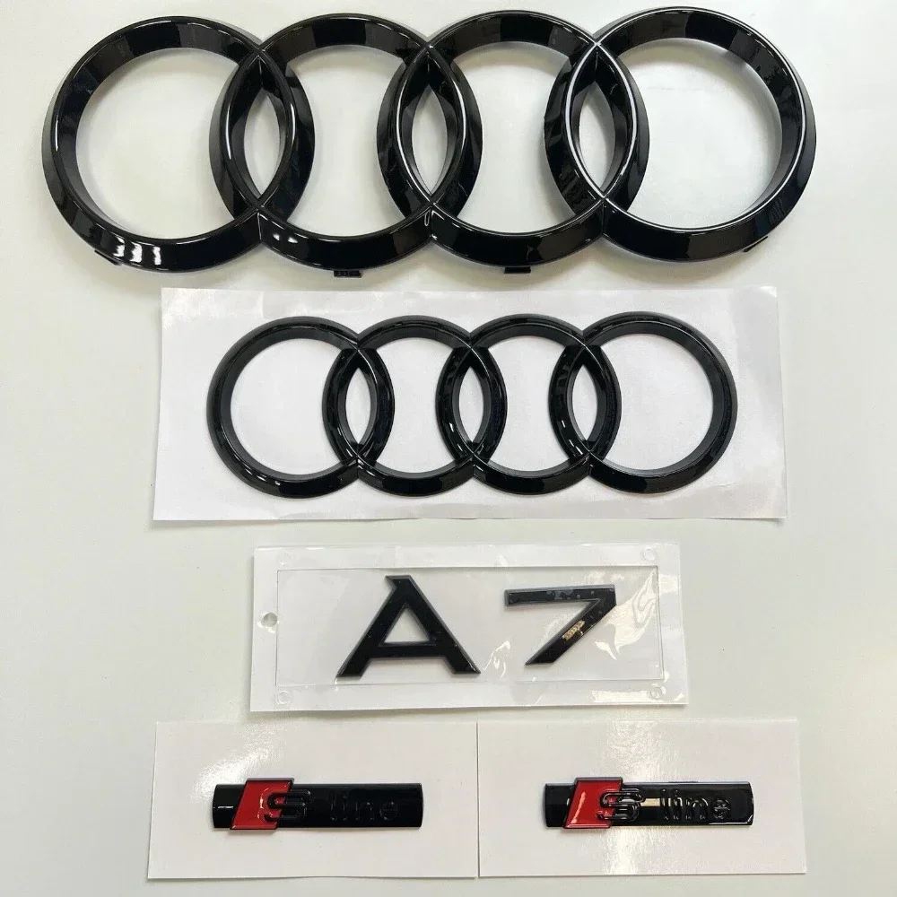 Audi A7 4 Ring logo ABS Black Car Hood Front Bonnet Grill Rear Trunk Emblem Badge Sticker A7 mark SLine Emblem