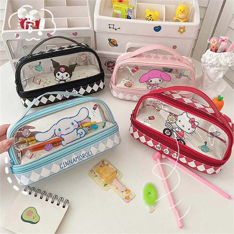 5 pcs/lot Sanrio Kuromi Melody Cinnamoroll Transparent Pencil Case Cute Pencil Box Stationery Pen Bag Stationery School Supplies