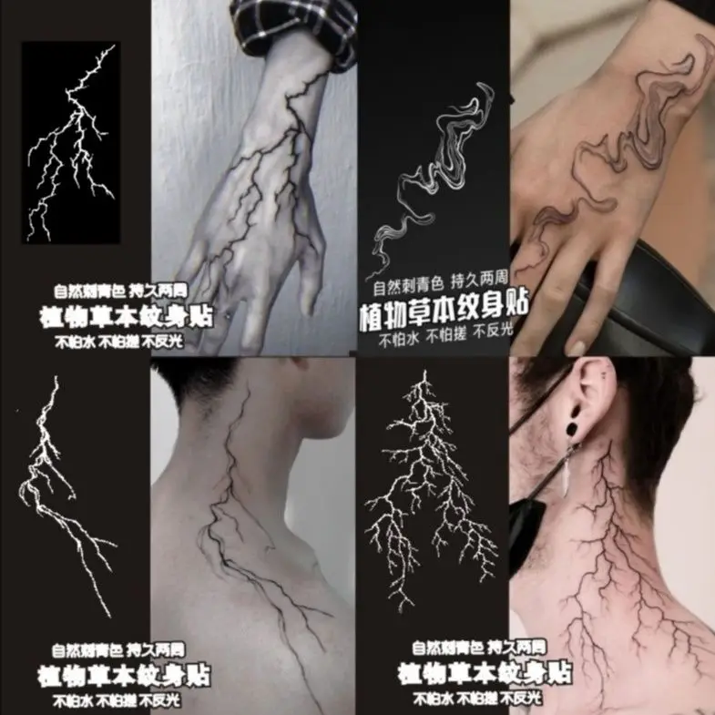 Herbal Lightning Tatoo Sticker Punk Lasting Fake Tattoo Neck Arm Temporary Tattoo Festival Art Faux Tattoos Waterproof Tatuajes