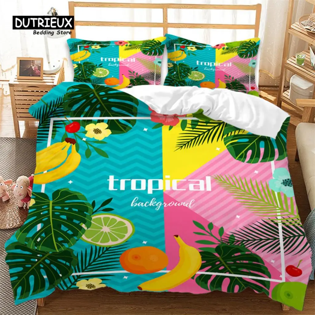 

Summer Tropical Fruit Bedding Set Cartoon Fruits Orange Lemon Print Duvet Cover Microfiber Double Comforter Cover Bedroom Decor