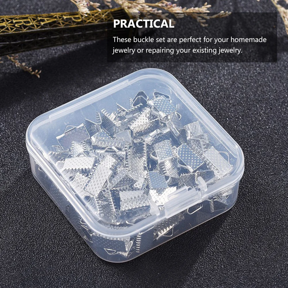 

100Pcs Buckle Clamp Ends Iron Ribbon Bracelets Torque Jewelry Connectors DIY Making Components Durable Storage Box