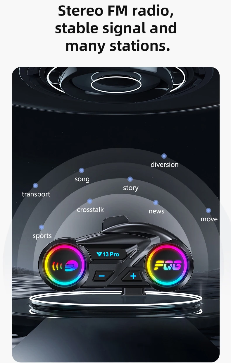 Y13 Pro Motorrad Helm Bluetooth Headset Intercom Entfernung 500M Chip V6.0 Stereo FM Radio Mischen Musik Teilen – Detail 12