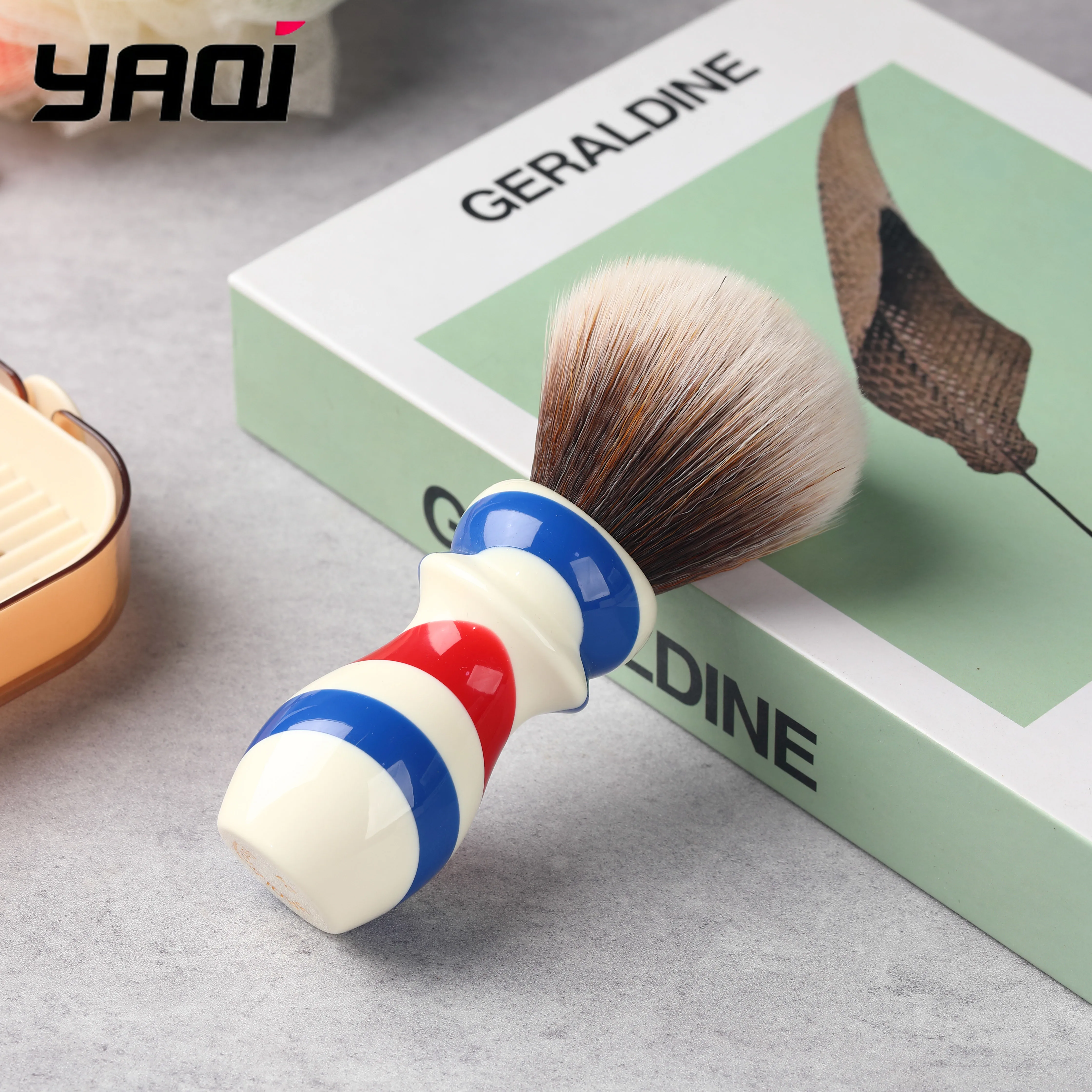 2026 Yaqi Nassrasierpinsel Yaqi Neuer Barber Pole Style 24mm Mew Brauner Synthetischer Rasierpinsel