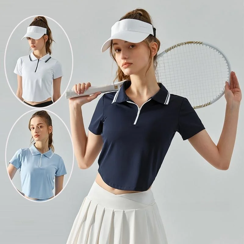 

Sporty Half Zip Short Sleeve Shirt Women's Fashion Summer Top Cross-Border a 84624 Versatile Stylish Casual Wear