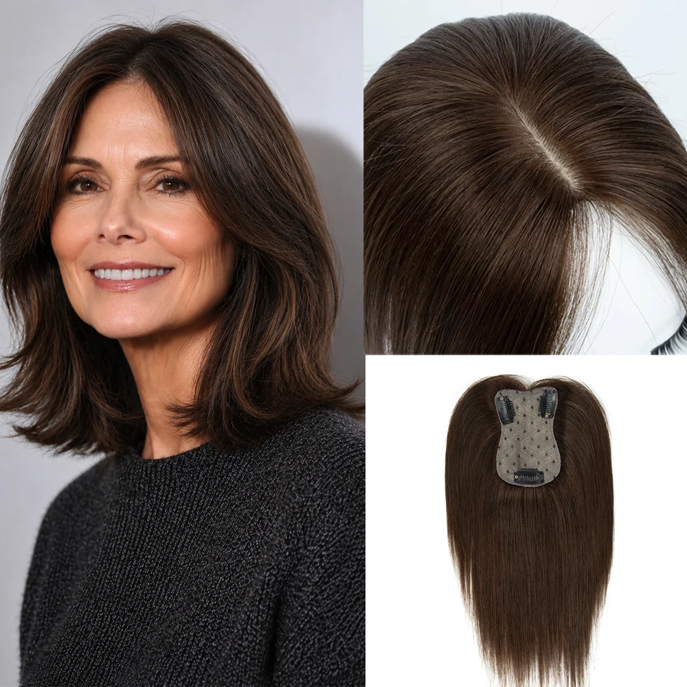 Hair Topper Human Hair With Clips Machine-Remy Hair Toppers For Woman Natural Topper Włosy For Thin Hair One Piece Toppers