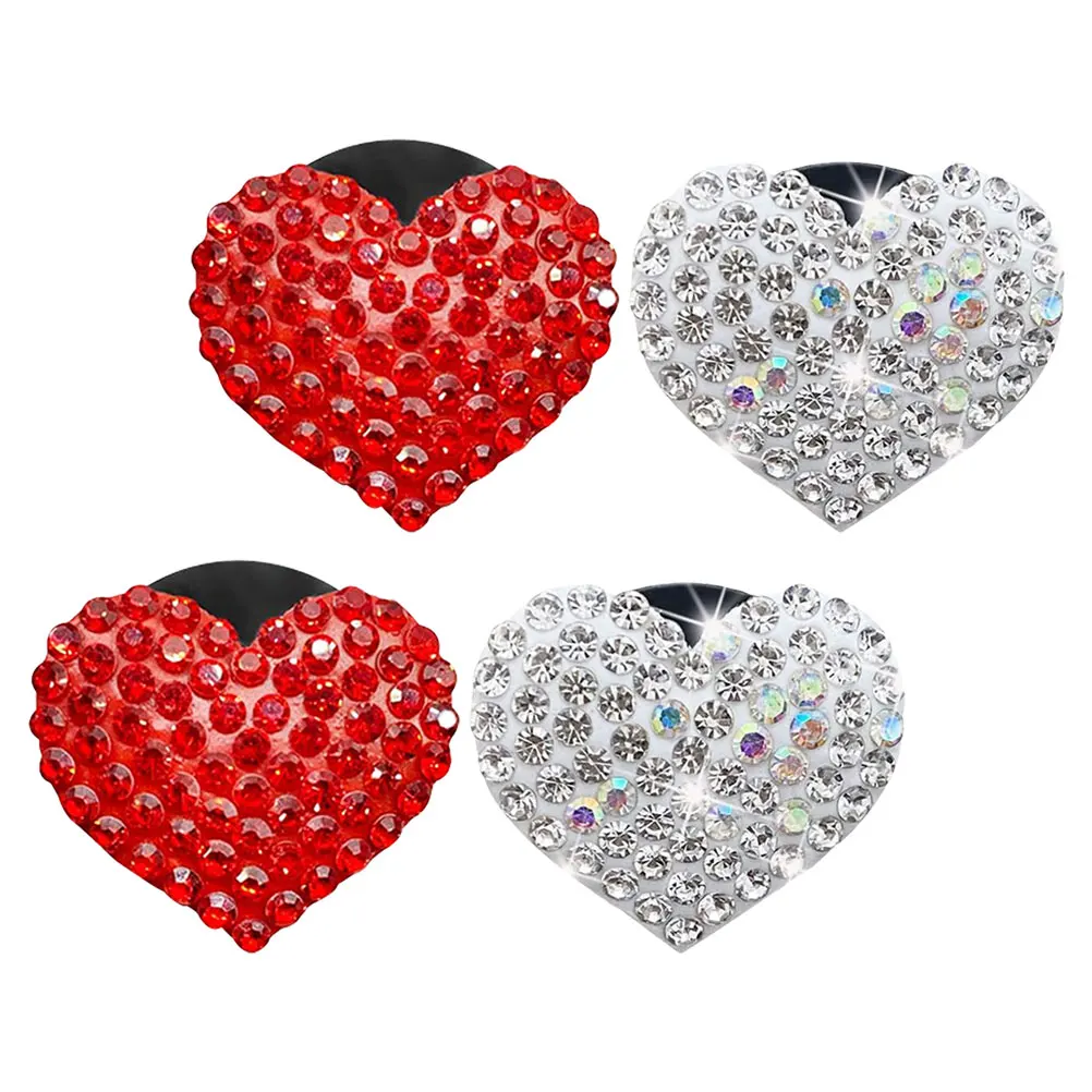 

4pcs Heart Shaped Rhinestone Car Air Freshener Clips Pink 2 Red 2 Aromatherapy Decorations Stylish Car Accessories