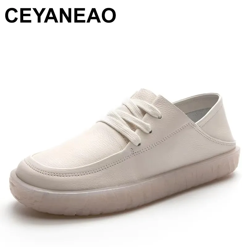 

2025 Fashion Genuine Leather Flat Shoes Women Summer Hollow Breathable Casual Shoes Ladies Soft Bottom Comfort Shallow