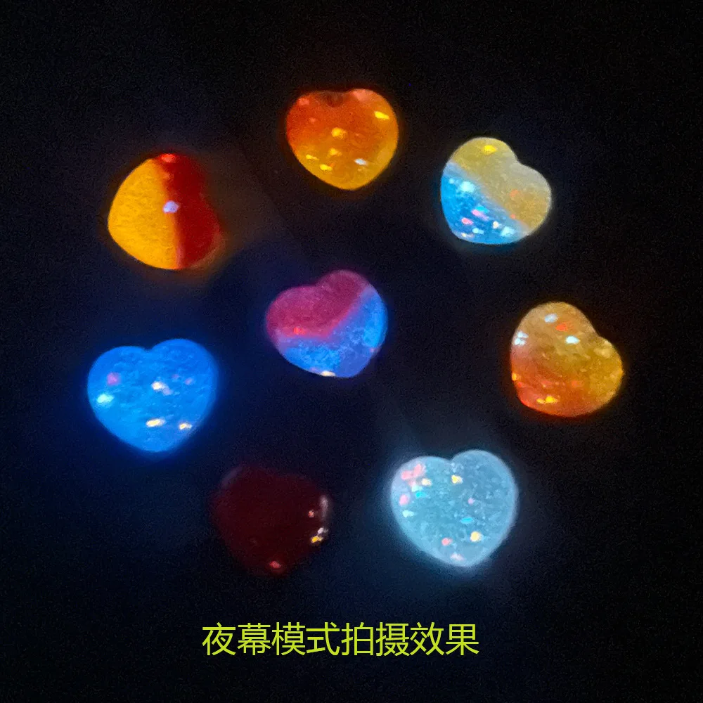 100PCS Fat Love/Heart Double Color Luminous Mix Resin 23X20MM Firefly DIY Patch Jewelry Accessories Material