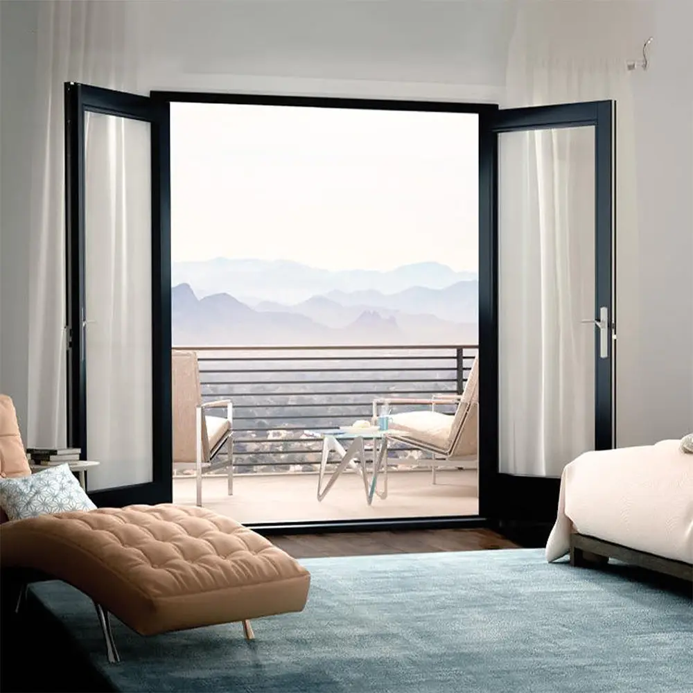 Aluminum Alloy Frame Panoramic View Leisure Tempered Glass Door Household Soundproof Heat Insulation Manual Exterior Doors