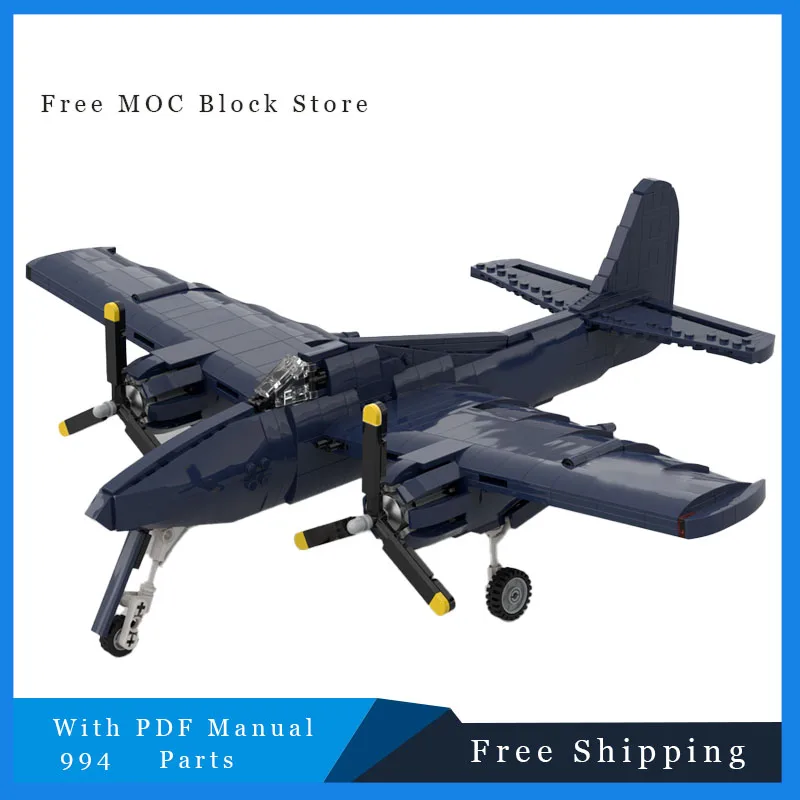 994PCS 1:35 Scale F7F-3 Tigercat Fighter Model,Functional Landing Gear,Spinning Propellers, Retractable Tailhook Building Block