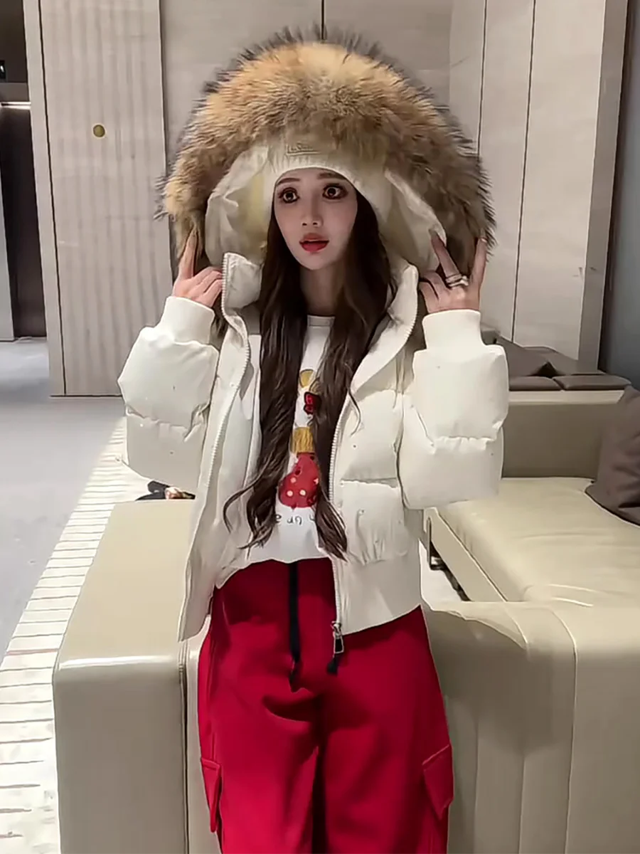 

Женская утепленная пуховая куртка с меховым воротником, приталенная, теплая, повседневная, на молнии, цветная