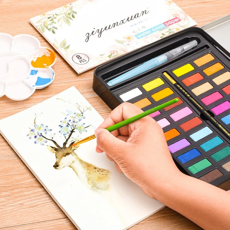 36 Colors Solid Watercolor Paint Set Portable Box Kit for Kids Students Beginners Outdoor Sketching Drawing Art Supplies