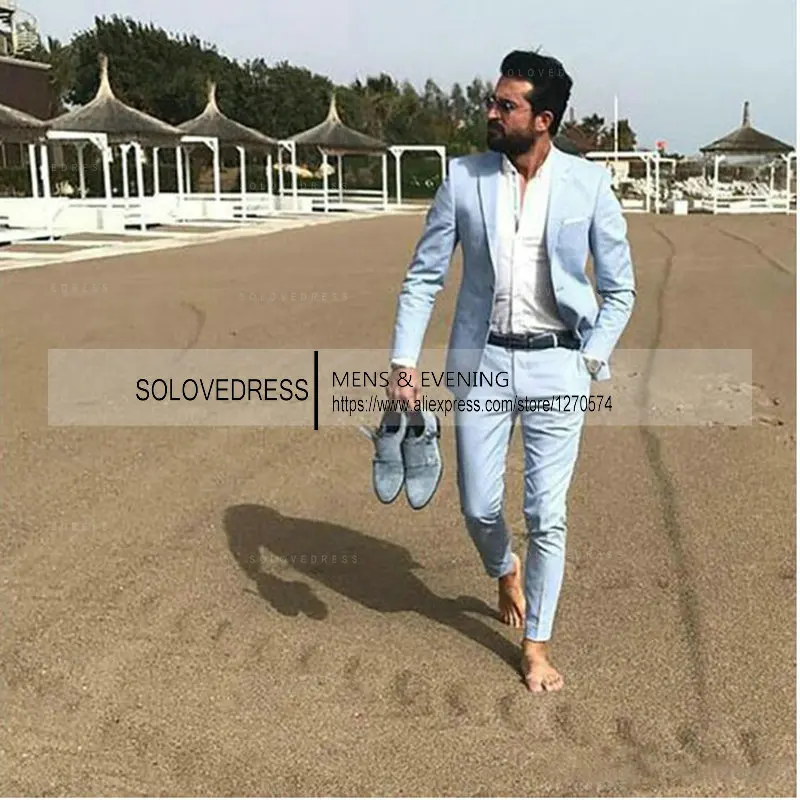 2024 Linen Suit for Men 2-Piece Casual Slim Fit Suits Summer Beach Vintage Wedding Groom Blazer Pants Set