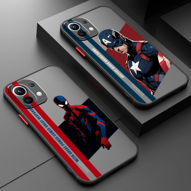 

Marvel Captain America Iron Frosted Translucent For Xiaomi Mi 13 12 12T 11T 11 11i 10T 10 9T Pro Lite Ultra 5G Funda Phone Case