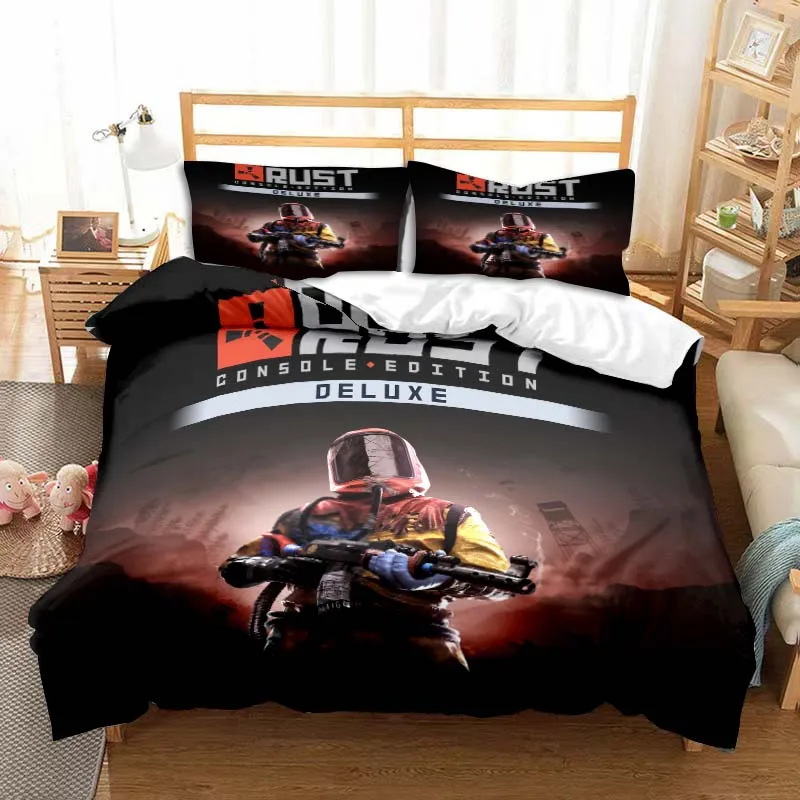 Rust Game Logo Printed Duvet Cover Set Bedding Set Teen Bedroom Single Double King Size Duvet Cover and Pillowcase Boy Gift