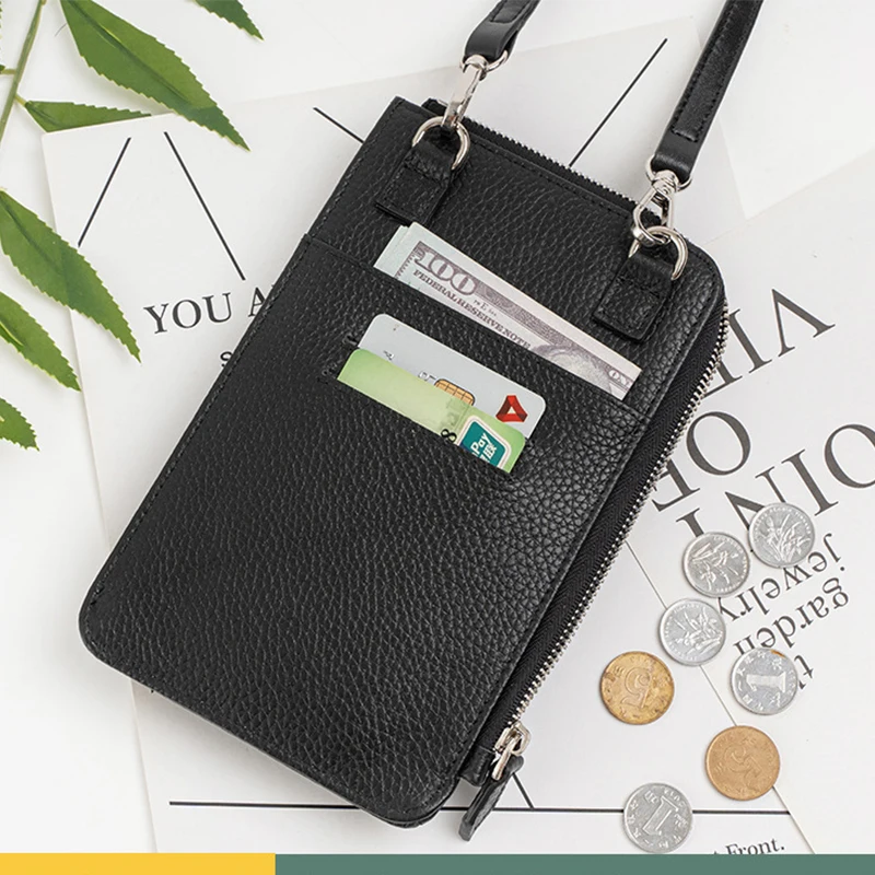 Genuine Leather Wallet Coin Purse Crossbody Bag Shoulder Bag Women Handbag Cell Phone Pocket Handbags Mobile Phone Bag Summer