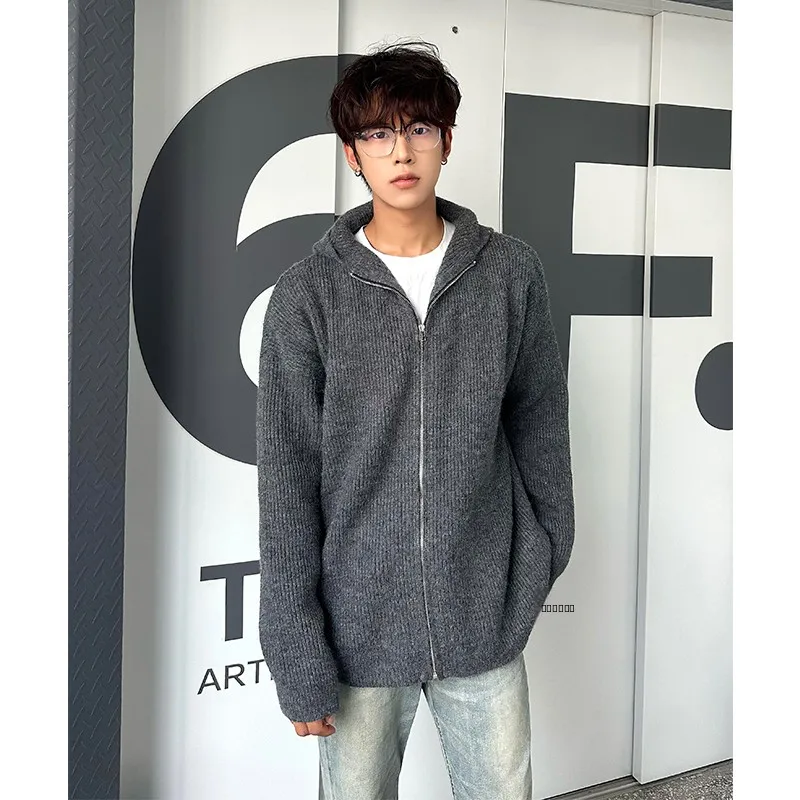 

Мужской осенний кардиган Deep ey Zipper Knitted с капюшоном, свободного кроя, с длинными рукавами, повседневный, премиум-класса