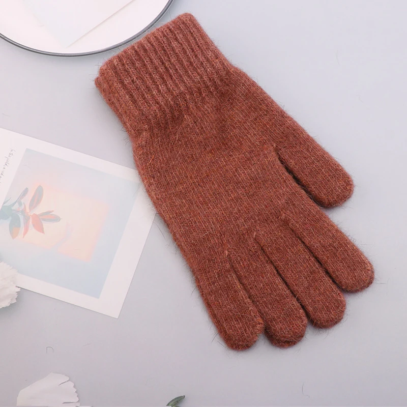 Guantes cálidos y gruesos de felpa para invierno, resistentes al frío para exteriores, ciclismo, pantalla táctil, guantes de punto de cinco dedos