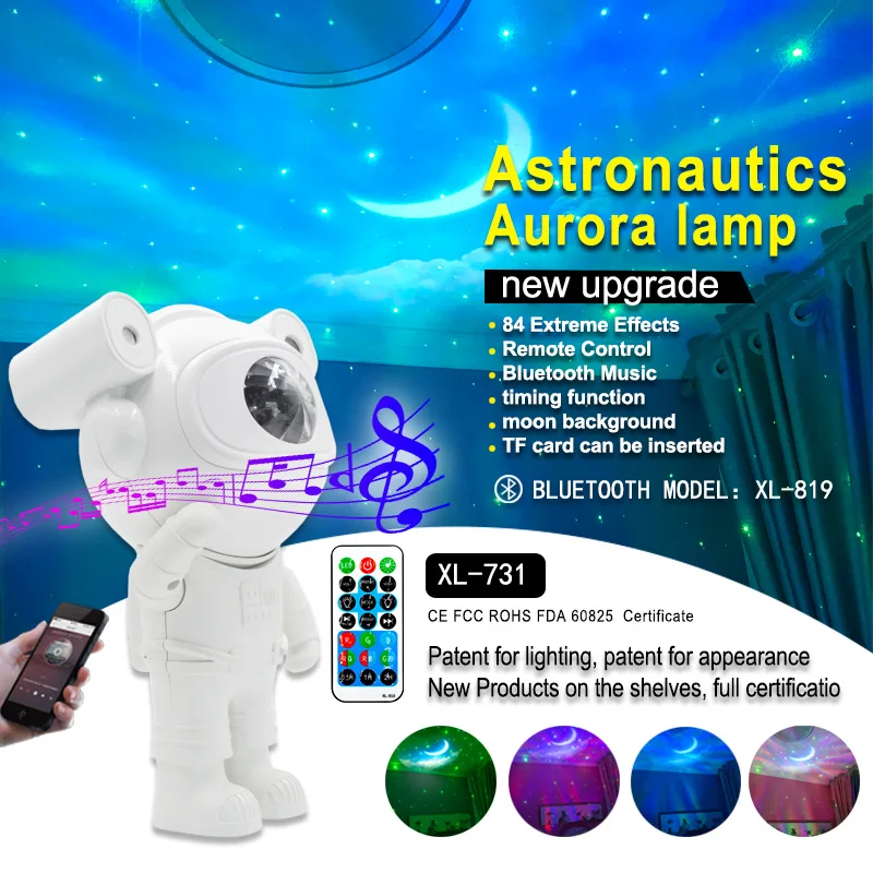 Astronaut Star Projector Night Light With Bluetooth Speaker 360°Adjustable Remote Control Nebula Galaxy Lighting for Kids Adults