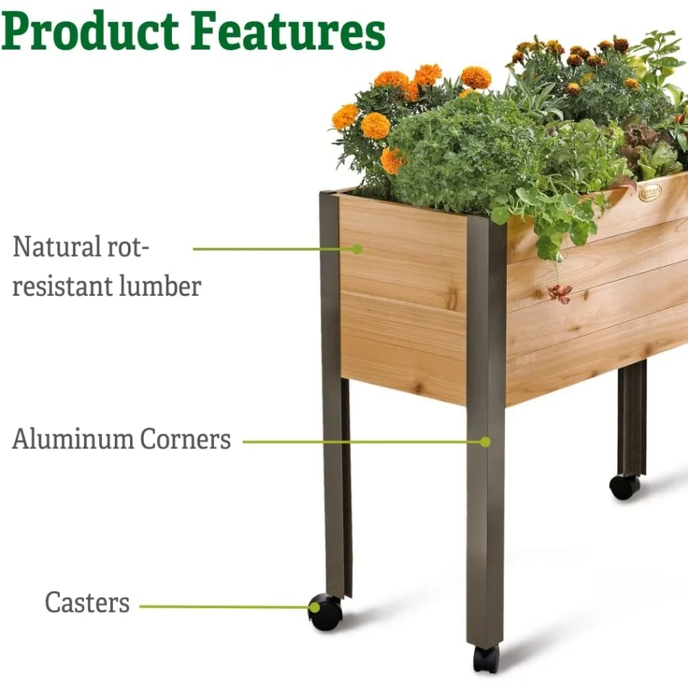 Raised Garden Bed Elevated Cedar Planter Box with Wheels | 39-1/2" L x 16-1/2" W x 32" H Rolling Planter