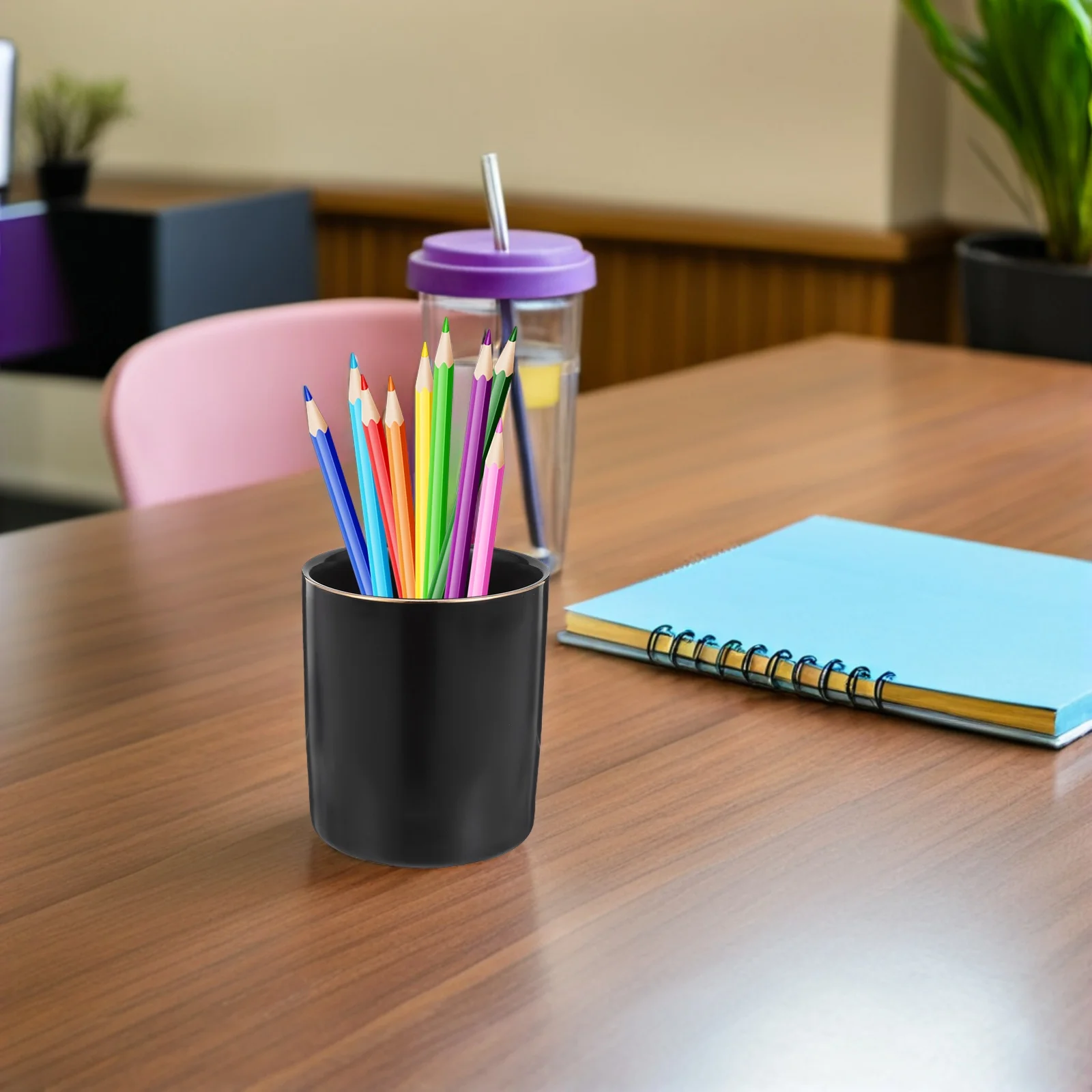 

Ceramic Pen Cup Black Desk Organizer Makeup Brush Stand Toothbrush Holder Kitchen Utensil Organizer Smooth Surface Easy Clean